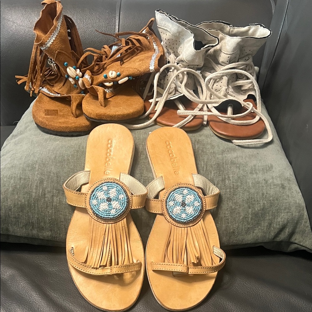 Cocobelle Tan Beaded Fringe Slide Sandals - Tan 3 sandal lot